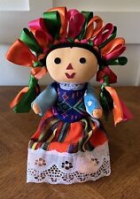 Handmade Mexican Rag Doll Braids Folk Art Cloth 7” Mexico Soft Dress Vtg Maria picture
