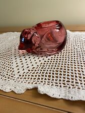 Vintage Indiana Glass Sleeping Kitty Cranberry/Pink Cat Votive Candle Holder  picture