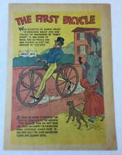 1959 bicycle cartoon page ~ THE FIRST BICYCLE ~ Baron Karl Drais picture
