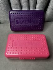 Spacemaker Pencil Box Lot of 2 VTG 90s Purple Pink Clear Bottoms picture