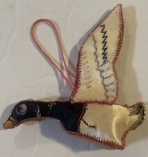 VTG Fabric Stuffed Embroidered Flying Duck Christmas Ornament 3” picture