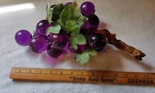 VTG Mid Century Modern MCM PURPLE Lucite Acrylic Grapes Cluster on  Wood picture
