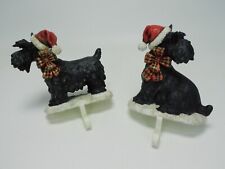 2 Scottish Terrier Scotty Dog Santa Hat Stocking Hangers Hook Holiday Christmas  picture