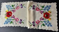 Old Hungarian Kalocsa Beautiful Traditional Satin Embroidery Scalloped  Runner picture