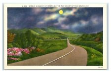 Postcard Scenic Highway by Moonlight in the Heart of the Mountains linen W48 picture