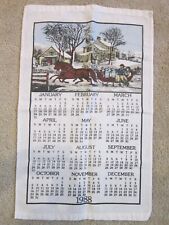Vintage Linen Calendar Towel- 1988 Winter Sleigh Scene picture