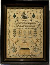 EARLY 19TH CENTURY HOUSE, MOTIF & VERSE SAMPLER BY HARRIET ELIZABETH SMITH 1841 picture