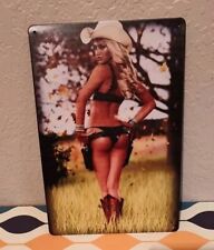 Sexy Bikini Cowgirl Gun Boots Blonde Vintage Inspired Tin Metal Sign Man Cave picture