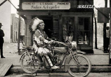 Vintage Biker Photo/Early 1900's/NATIVE AMERICAN ON EARLY INDIAN/4x6 B&W Rprnt. picture