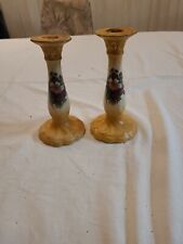 2 Vintage Hand Painted Porcelain Floral Decor Candlesticks From Austria     picture