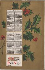 1911 Winsch back Happy New Year calendar holly gold gilt postcard C847 picture