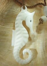 26MM HAND-CARVED WATER BUFFALO BONE HAWAIIAN MO'O LIO SEAHORSE PENDANT NECKLACE picture