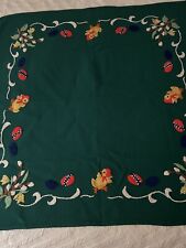 VINTAGE HAND EMBROIDERED TABLE TOPPER SPRING FLOWERS CHICKS 27 X 27 SQUARE picture