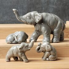 Vintage Porcelain Elephant Family Mother w/ 3 Babies Japan Trunks Up Mama  picture