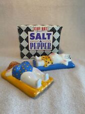 CLAY ART Vintage Sunbathing Tourists Beach Salt and Pepper Shakers picture
