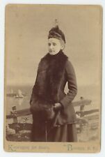 Antique 1892 ID'd Cabinet Card Woman Frances A.K. Victor in Fur Hat Brooklyn, NY picture