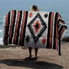 Mexican Blanket Vintage Style Tan Brown Diamond X Large Native Serape Saltillo  picture