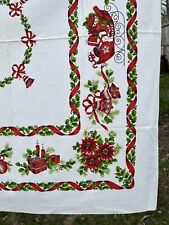 VTG Christmas Tablecloth Cotton Sleigh Ornaments 66