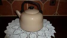 Vintage Tan Large Enamelware Teapot w/Black Handle-Tea Kettle UNIQUE picture