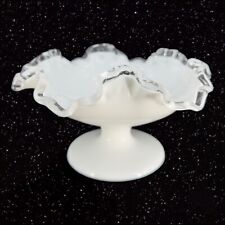 Fenton Silver Crest Footed Bowl Ruffle Edges Milk Glass Clear Edge Vintage VTG picture