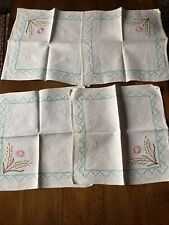 Vintage Linen Squares Embroidered Set Of 4 Light Stainting picture
