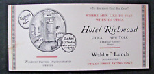 VINTAGE UTICA,NY HOTEL RICHMOND BLOTTER 6-10 LAFAYETTE ST WALDORF LUNCH 1930-40S picture