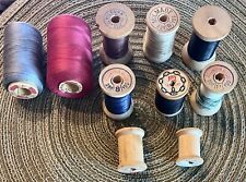 Lot 10 Vintage Sewing Thread-8 Wood-Wooden Spools-2 Large Spools+Needle Holder picture