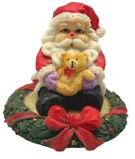 Santa Claus Sitting in Wreath with Teddy Bear Christmas Figure Decor 2.5