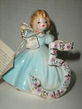 1960's Josef Originals Birthday Girl Angel figurine Blue Age 5 Black Eyes vtg picture