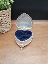 Vintage Heart Shaped Silver Plated Trinket Box Velvet Lined w/ Lions Head Feet picture