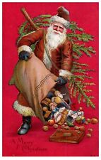 Postcard 1918 Embossed Gilded Merry Christmas Santa Clause Empties Sack Of Toys picture