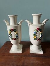 ~ Vintage Nove Italy Pair of Urn Vases Capidimonte Flowers ~ picture