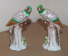 2 Vintage Antique Edme Samson Porcelain Figurine Parrots Birds 5.8
