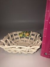 Vintage White Ceramic Spain Lattice Weave Trinket Dish Bowl Basket picture