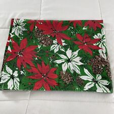 Vtg Christmas Tablecloth Poinsettia Pinecone Red Green 53x65 Cotton Handmade picture