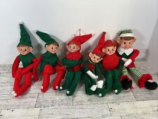 VTG Christmas Elves Rubber Face Posable Felt Outfit Knee Hugger Lot Of 6 picture