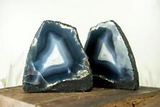 Pair of Blue Agate Geodes with All-Natural Sea-Blue and White Agate Laces 16 Lb picture