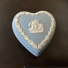 Wedgwood Jasperware Heart Shaped Blue Trinket Box 3 in. Floral Trim Vintage picture