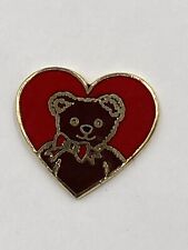 Vintage Enamel Teddy Bear In A Heart Workman Publishing 1987 Lapel Pin Brooch picture