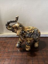La Vie Elephant Figurine Safari Animal Print Patchwork Ceramic 11 x 7