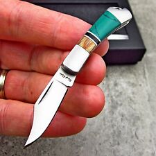 Rough Rider Turquoise & Brown Wood Handles Mini Folding Keychain Pocket Knife picture