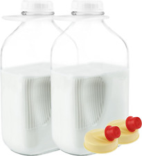 64 Oz Glass Milk Bottle Jugs with Caps, Half Gallon Glass Milk Container for Ref picture