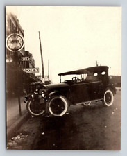 Photograph Vintage Automobile Advertising Signs Clock Hotel Street View 1920's picture