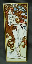 Alphonse Mucha Art Nouveau Painted Ceramic Tile Wall Hanging Plaque picture