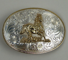 Montana Silversmiths Running Horse Flower Filigree Silver Plated Buckle picture