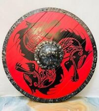 Viking Warrior Wooden Shield, Knight Battle War Round Red Dragon Shield Costume picture