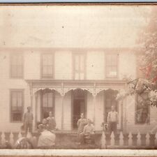 c1880s I Folk Victorian House Large Cabinet Card Photo Family Porch Woodwork 3C picture