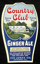 Country Club Ginger Ale Lomax Co. Chicago Paper Soda Label c1920's Very Scarce picture