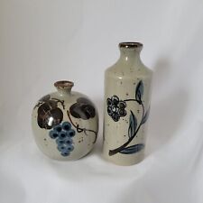Vintage 1970s MCM OTAGIRI Small Ceramic 2 Bud Vases Hand Painted Retro Floral picture