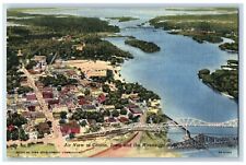 Clinton Iowa IA Postcard Air View Of Clinton And Mississippi River c1940s Bridge picture